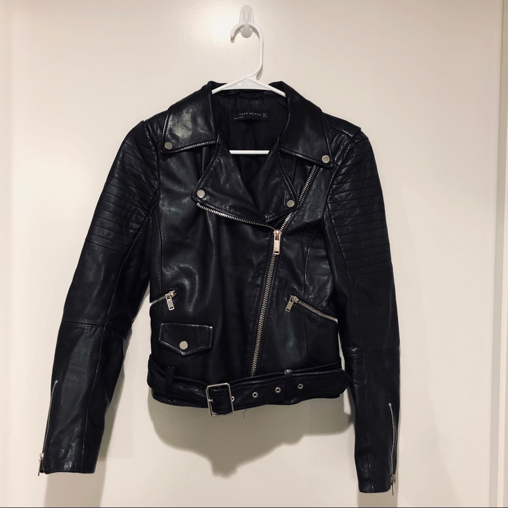 Zara genuine leather moto jacket